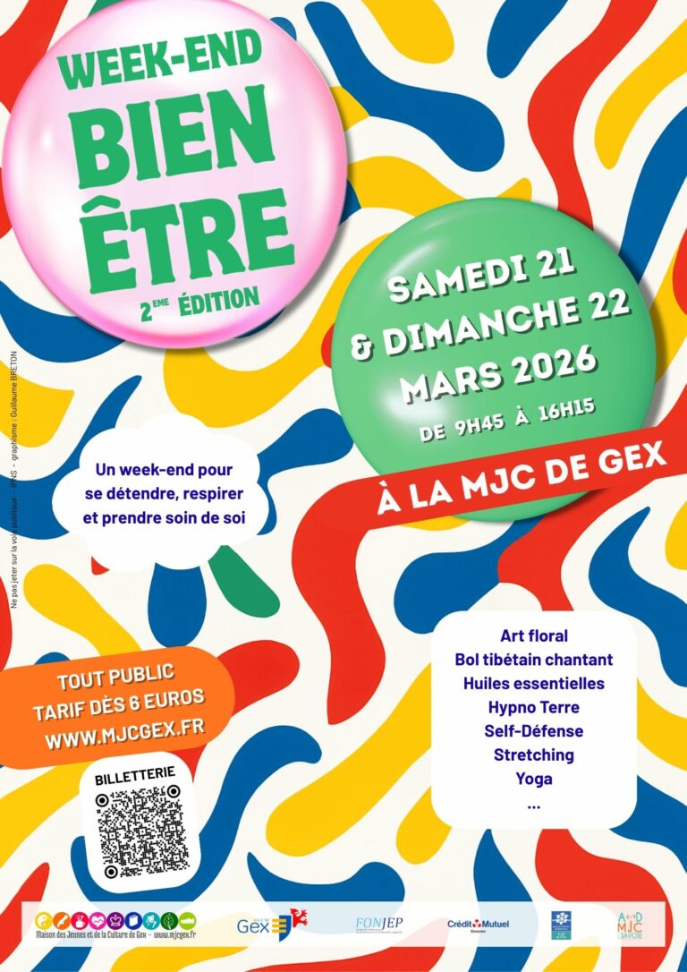Week-End Bien-être - 21 et 22 mars 2026 - MJC de Gex - affiche