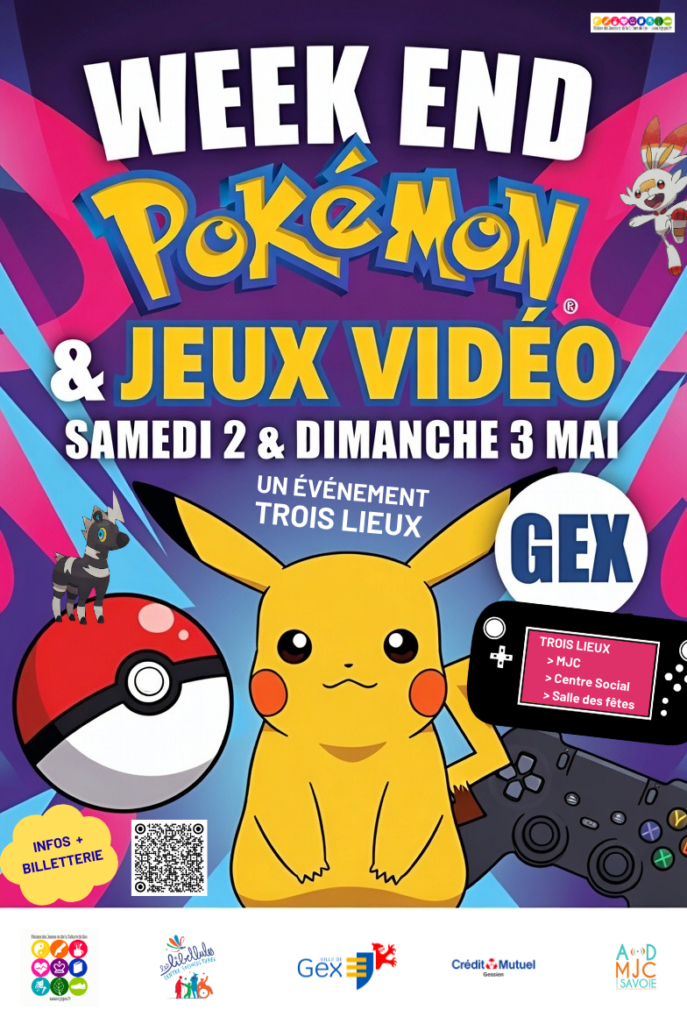 Week-End "Pokemon et jeux video" - 02 et 03 mai 2026 - MJC de Gex - affiche
